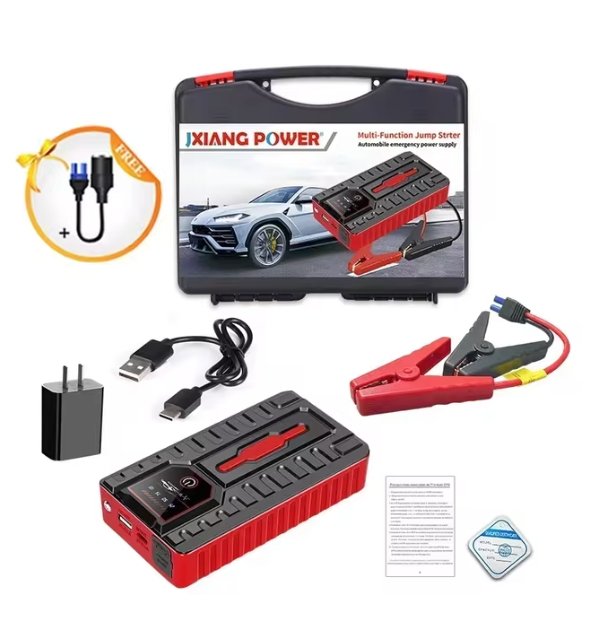 JXIANG POWER® 4-in-1 Portable Car Jump Starter & 18W Fast Charging Power Bank – 12V Emergency Battery Booster with LED SOS Rescue Light