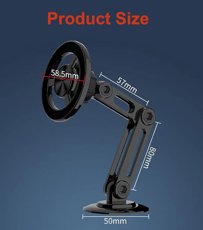 Volar™ Ultra-Stable Magnetic Car Phone Mount – 360° Rotatable & Telescopic Folding Dashboard Stand – MagSafe Compatible