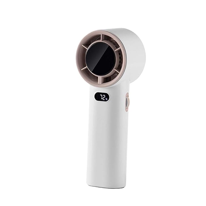 DP Portable Handheld Turbo Fan – 5 Speed Adjustable High-Speed Cooling Fan with Digital Display, 2000mAh Rechargeable Battery & Type-C Fast Charging – Sleek White & Gold Edition