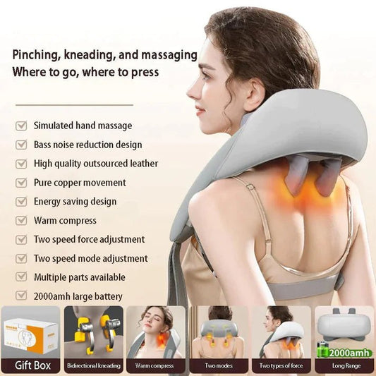 3D Deep-Kneading Shiatsu Massage Pillow with Heat - Cordless Neck, Back & Shoulder Massager for Home, Office & Car | Fast UAE Delivery