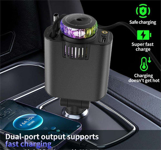 5-in-1 Starlight Fast Car Charger - Type-C PD 3.0 & USB Port with Built-in Perfume Diffuser & RGB Ambient Light | Fast UAE Delivery