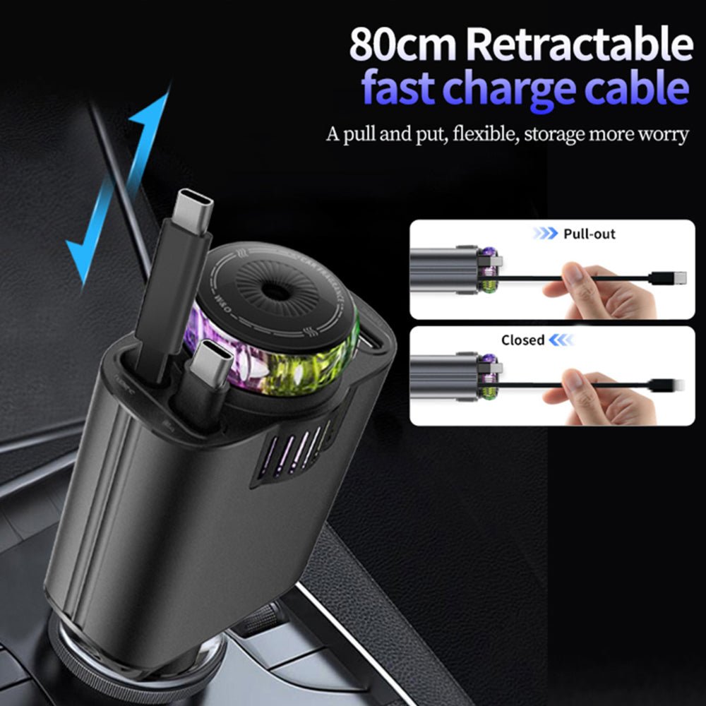 5-in-1 Starlight Fast Car Charger - Type-C PD 3.0 & USB Port with Built-in Perfume Diffuser & RGB Ambient Light | Fast UAE Delivery
