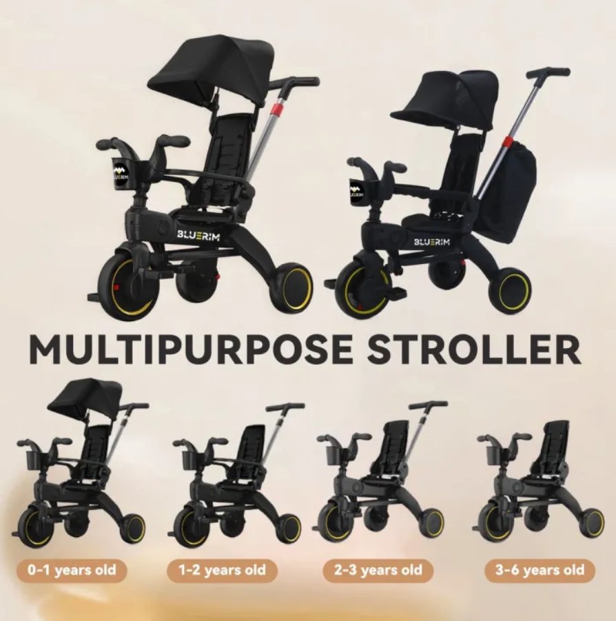 NoonUrban Ultra-Compact Foldable Toddler Stroller & Tricycle - 2-in-1 Lightweight Travel Trike for 10-36 Months | Fast UAE Delivery
