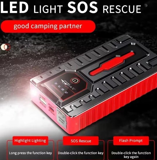 JXIANG POWER® 4-in-1 Portable Car Jump Starter & 18W Fast Charging Power Bank – 12V Emergency Battery Booster with LED SOS Rescue Light