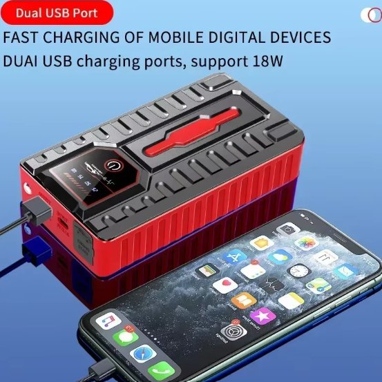 JXIANG POWER® 4-in-1 Portable Car Jump Starter & 18W Fast Charging Power Bank – 12V Emergency Battery Booster with LED SOS Rescue Light