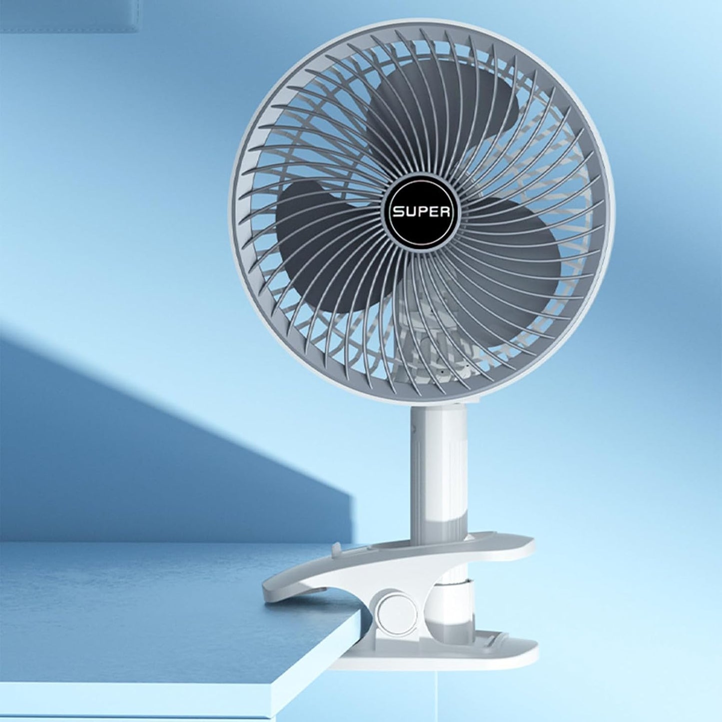 Super 4-in-1 Rechargeable Portable Desk Fan | Powerful Clip-on, Handheld & Hanging Fan with 360° Rotation | 3-Speed Ultra-Quiet USB Cooling Fan for Office, Home, Stroller & Outdoor – White