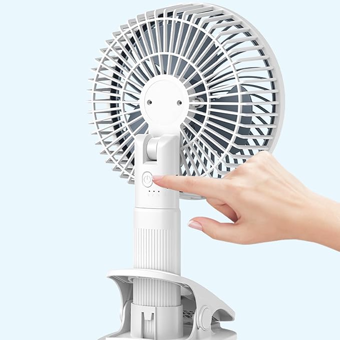 Super 4-in-1 Rechargeable Portable Desk Fan | Powerful Clip-on, Handheld & Hanging Fan with 360° Rotation | 3-Speed Ultra-Quiet USB Cooling Fan for Office, Home, Stroller & Outdoor – White