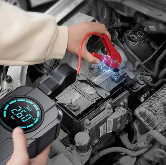 2-in-1 Portable Car Jump Starter with Air Pump | LCD Display | Emergency Battery Booster & Tire Inflator for All Vehicles