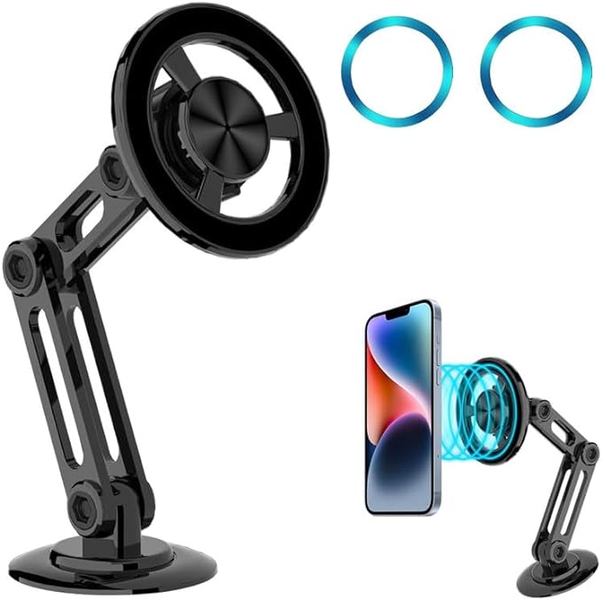 Volar™ Ultra-Stable Magnetic Car Phone Mount – 360° Rotatable & Telescopic Folding Dashboard Stand – MagSafe Compatible