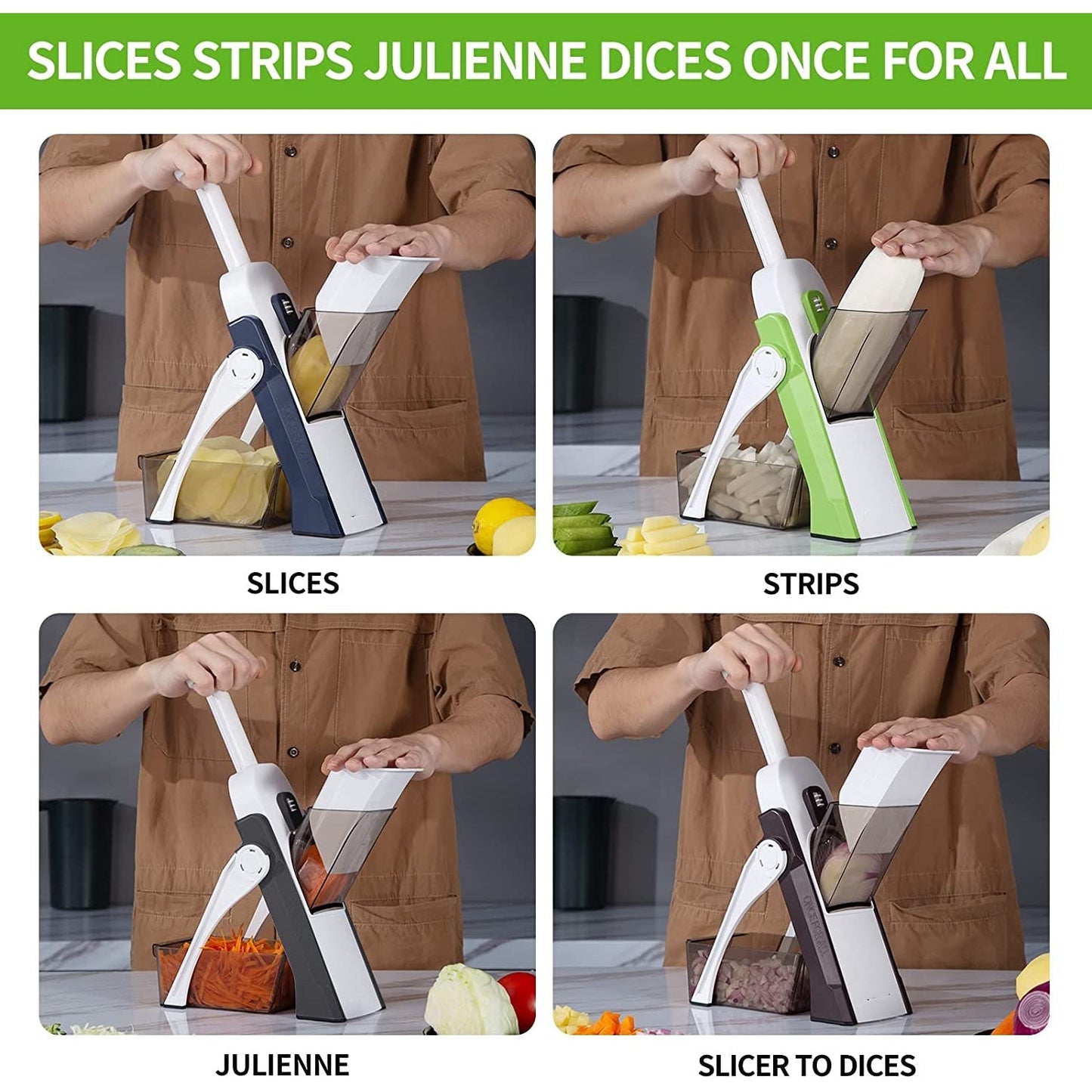 Safe Slice 4-in-1 Multifunctional Manual Vegetable Cutter & Mandoline Slicer – Adjustable Thickness for Dicing, Julienne & Slicing – Professional Kitchen Gadget for Fast Meal Prep