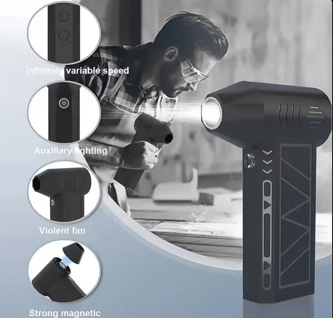 Mini Jet Fan Blower – Ultra-Powerful Handheld Electric Air Duster & BBQ Fire Starter with LED Light (Portable & Rechargeable)