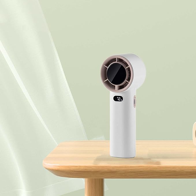 DP Portable Handheld Turbo Fan – 5 Speed Adjustable High-Speed Cooling Fan with Digital Display, 2000mAh Rechargeable Battery & Type-C Fast Charging – Sleek White & Gold Edition
