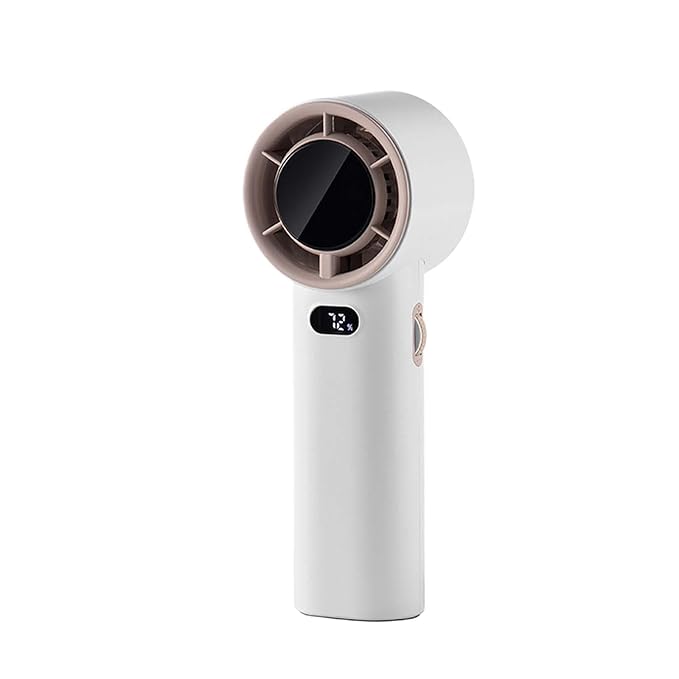 DP Portable Handheld Turbo Fan – 5 Speed Adjustable High-Speed Cooling Fan with Digital Display, 2000mAh Rechargeable Battery & Type-C Fast Charging – Sleek White & Gold Edition