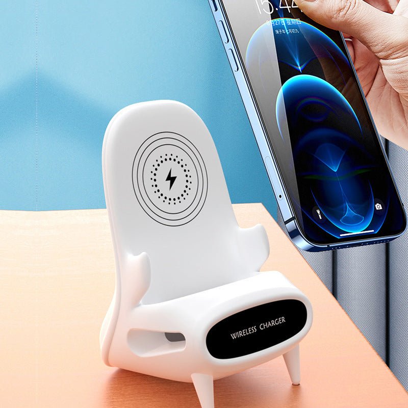Mini Chair Fast Wireless Charger 15W, Ergonomic Desktop Phone Holder & Portable Charging Station for iPhone 17/16/15, Samsung S26/S25, & Qi-Enabled Android Devices. Sleek White Office Decor