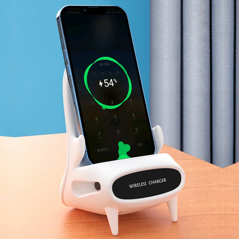 Mini Chair Fast Wireless Charger 15W, Ergonomic Desktop Phone Holder & Portable Charging Station for iPhone 17/16/15, Samsung S26/S25, & Qi-Enabled Android Devices. Sleek White Office Decor