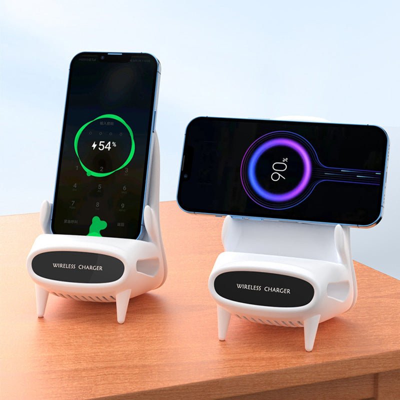 Mini Chair Fast Wireless Charger 15W, Ergonomic Desktop Phone Holder & Portable Charging Station for iPhone 17/16/15, Samsung S26/S25, & Qi-Enabled Android Devices. Sleek White Office Decor