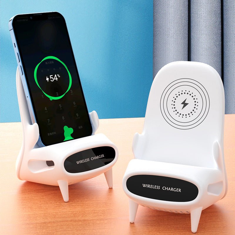 Mini Chair Fast Wireless Charger 15W, Ergonomic Desktop Phone Holder & Portable Charging Station for iPhone 17/16/15, Samsung S26/S25, & Qi-Enabled Android Devices. Sleek White Office Decor