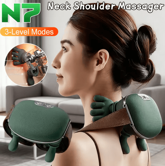 Elite Dual-Palm Neck & Shoulder Massager – Professional Deep Tissue Kneading Sensation – Portable & Cordless Cervical Relief Device for Home, Office & Travel (UAE Wellness Edition)
