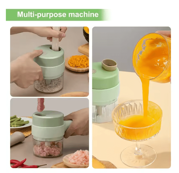 4-in-1 Handheld Electric Vegetable Cutter Set | Wireless Food Chopper & Slicer | USB Rechargeable Mini Garlic Mincer & Meat Grinder for UAE Kitchens