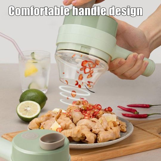 4-in-1 Handheld Electric Vegetable Cutter Set | Wireless Food Chopper & Slicer | USB Rechargeable Mini Garlic Mincer & Meat Grinder for UAE Kitchens